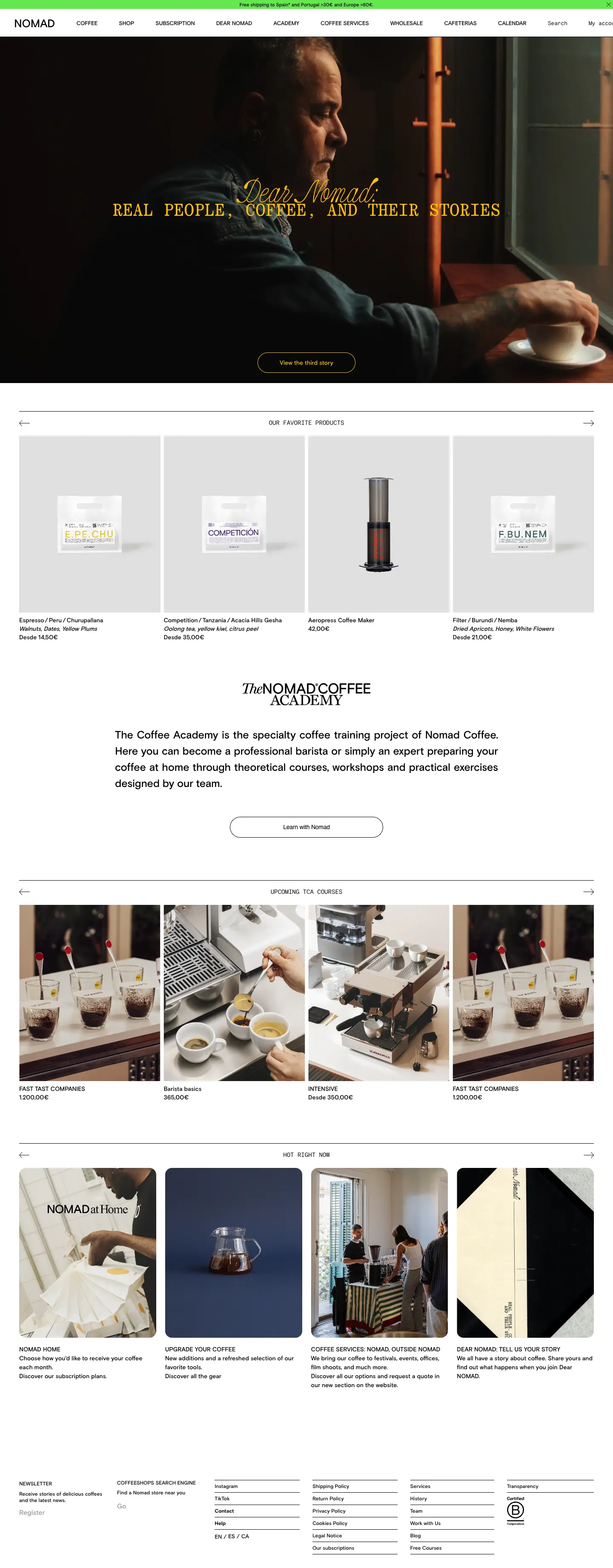 Screenshot of Nomad Coffee